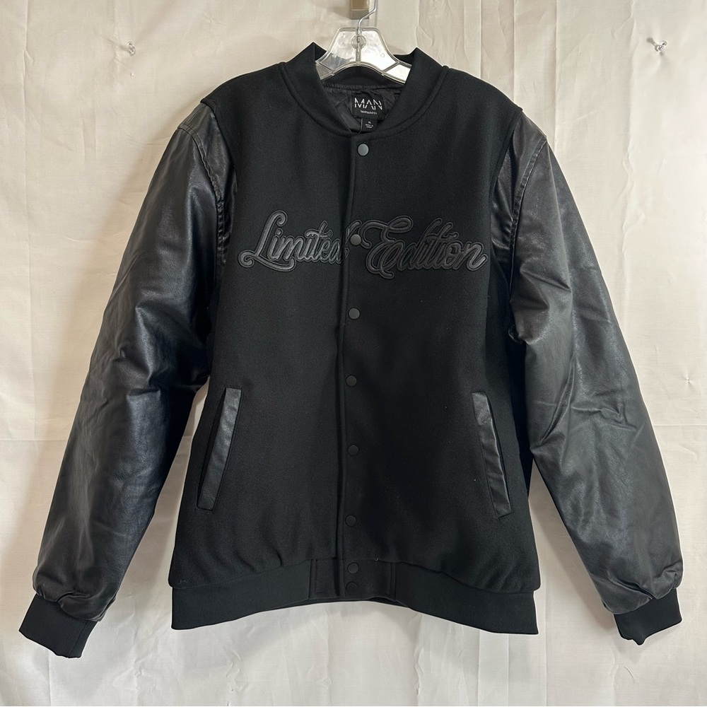 BOOHOO MAN TONAL LIMITED EDITION MELTON BOMBER JACKET BLACK XL